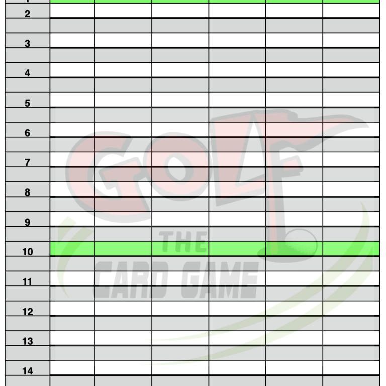 Golf the Card Game Scorecard Grid-like table with highlighted rows and a golf-themed logo in the background.