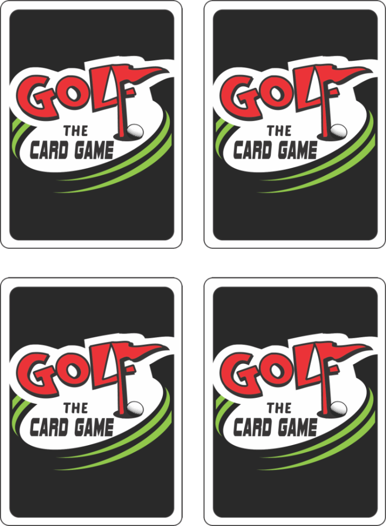Deal Grid Example Four playing cards featuring the title "Golf: The Card Game" with a golf flag design.