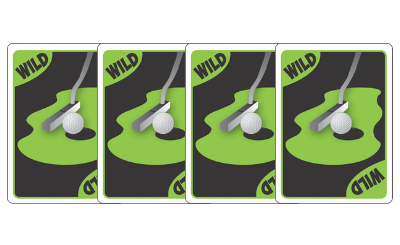 Wild Cards Four playing cards depicting a golf ball on a green with the word "WILD."