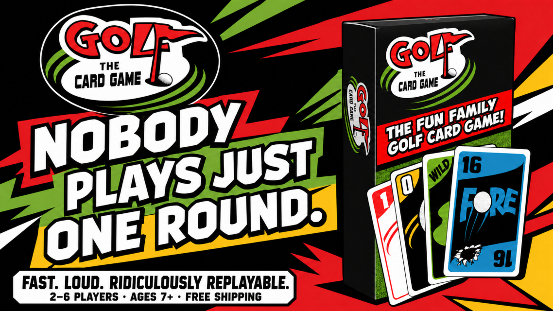 Golf the Card Game Box and cards Golf the Card Game Box with Spread of Cards.