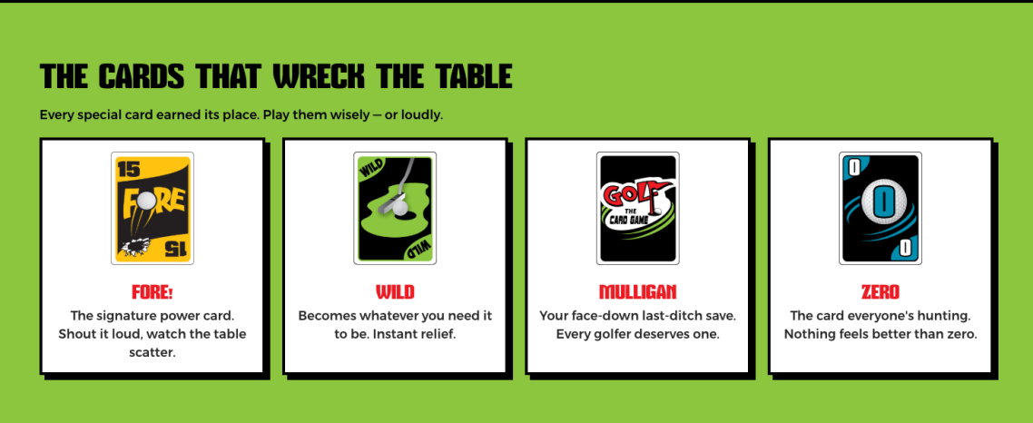 Four colorful card designs featuring games and instructions on how to play them.